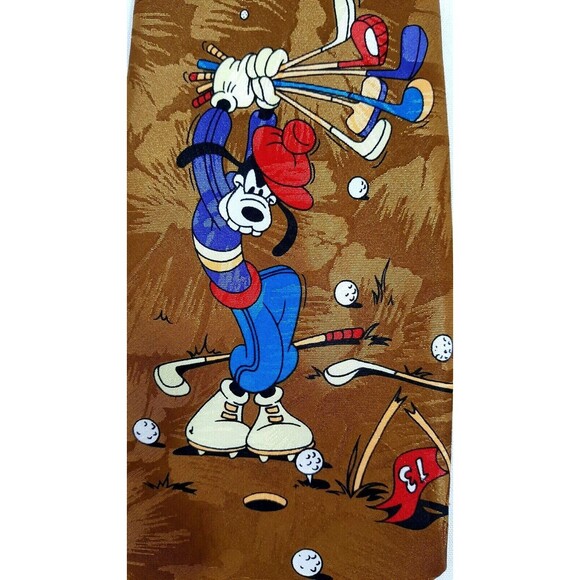Mens Designer Necktie Goofy Golfing Disney Mickey Unlimited Work Office Party - Picture 1 of 13